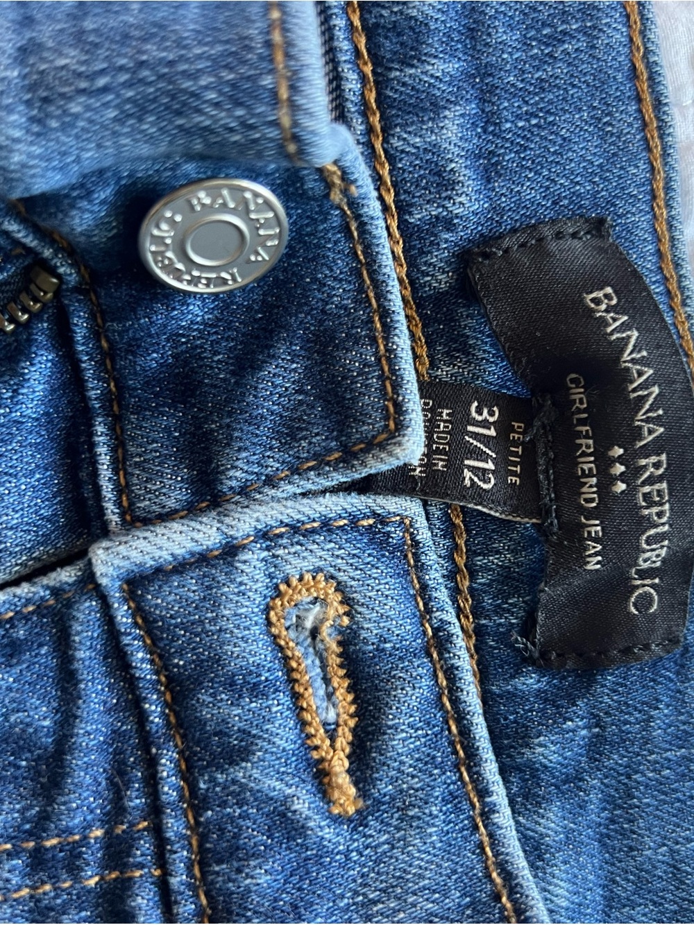 Banana Republic Blue Denim Girlfriend Jeans with Tan Stitching